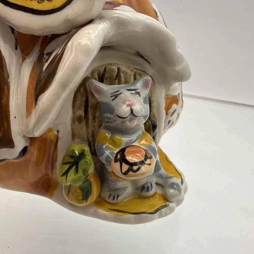 Blue Sky Clayworks Pumpkin Pie Cottage Cat Kitty House Tealight Candle Holder